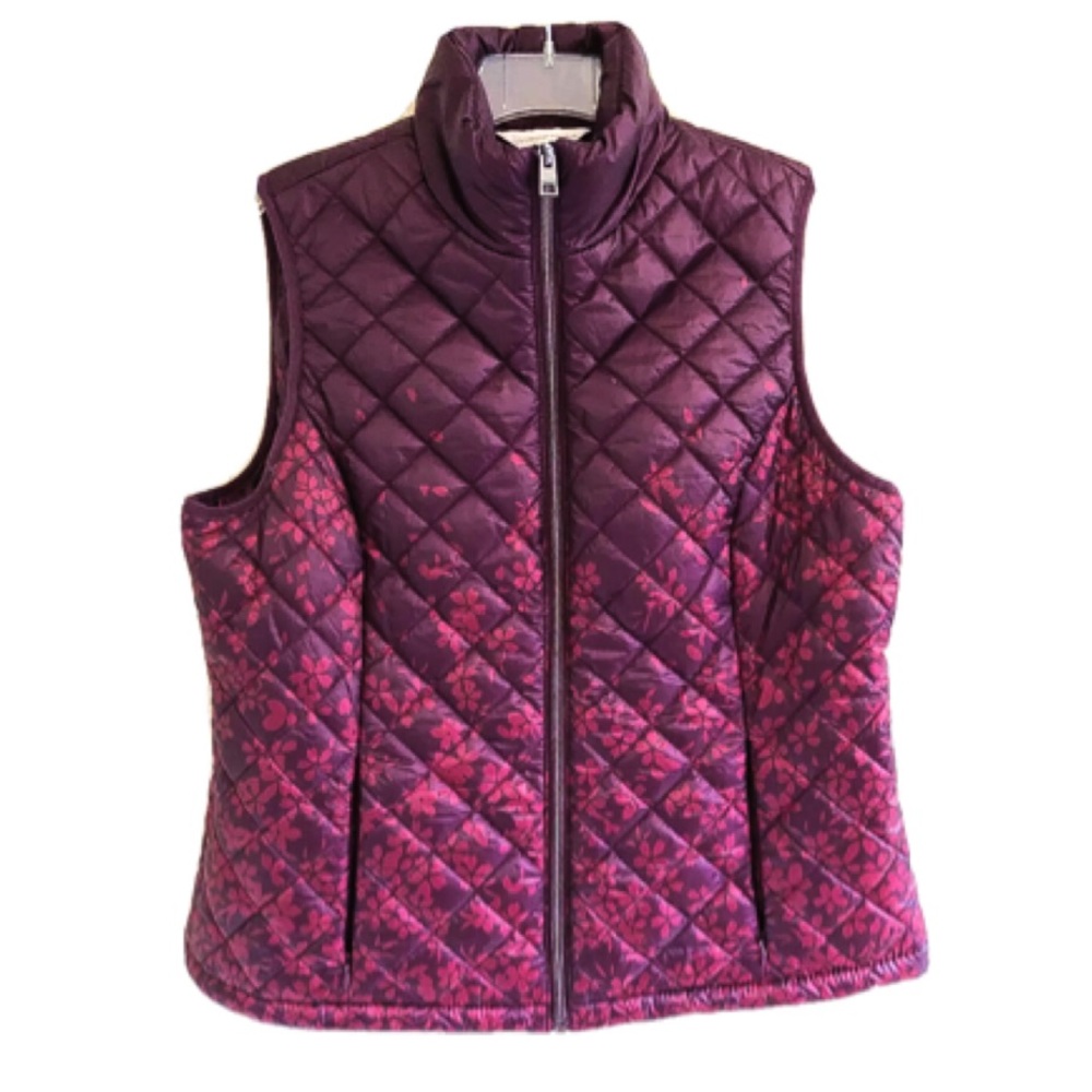 - Christopher & Banks S Purple/Eggplant Floral Quilted Puffer Vest! EUC!